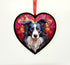 Border Collie Longhaired Stained Glass Effect Heart Suncatcher